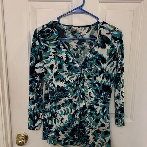 Chico's Teal and Black Floral Blouse